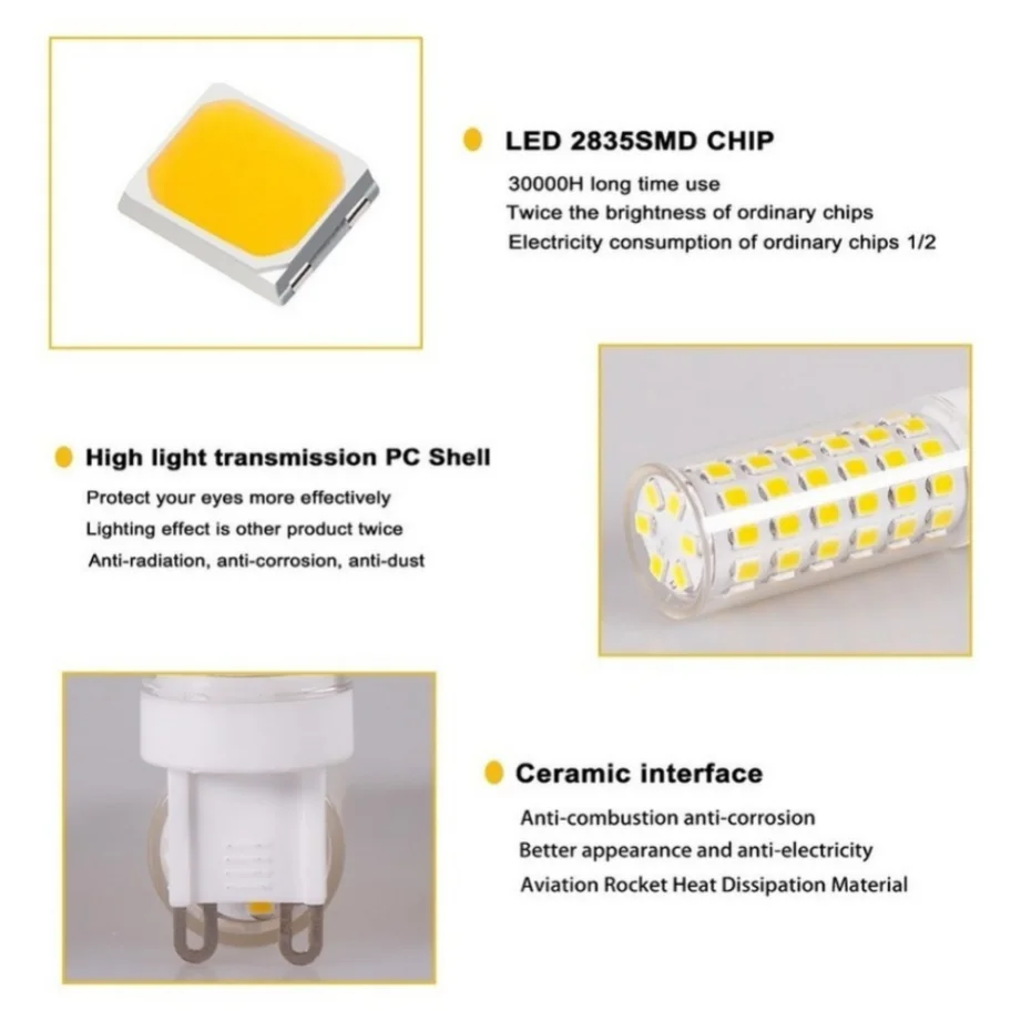 Lampe LED G9 la plus brillante, AC220V 3W 5W 7W, ampoule LED en céramique SMD2835, projecteur blanc chaud/froid, remplacement de la lumière halogène, expédition