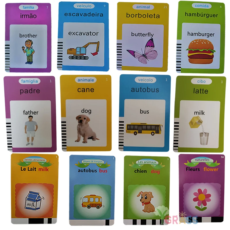 Carte Flash Parlanti con Alfabeto, Giocattoli Educativi Interattivi per l'Apprendimento e la Memoria, Macchina per la Memoria con Funzione Vocale in Francese, Russo, Italiano per Bambini