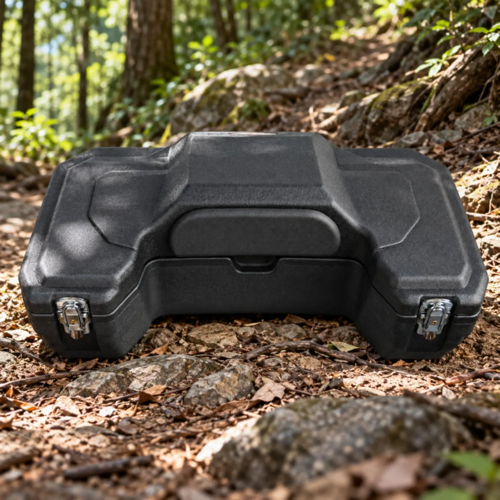 Black 47L Waterproof Storage Trunk HDPE ATV Rear Cargo Box for Utility Vehicle Secure Latch Trail Equipment Case