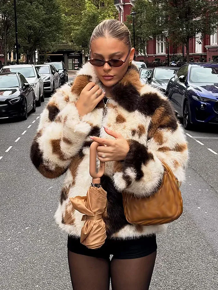 

Новые женские модные теплые куртки с длинными рукавами, тай-дай, отложным воротником, на молнии, зимние, в уличном стиле, свободные, короткие