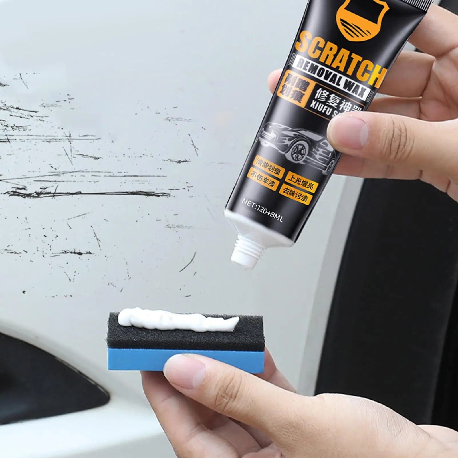 Buffing Wax for Car Multi Purpose 128ml Sponge Included Paint Scratch Removal for Deep Car Paint Repair Vehicles Polishing