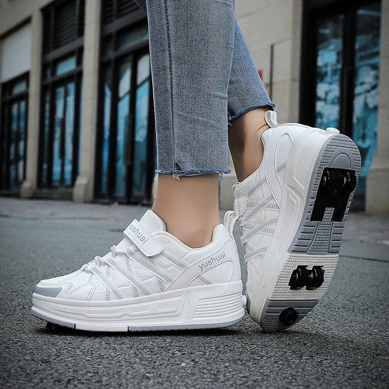 Boys Girls Roller Shoes High Quality Casual With 4 Wheels Parkour Deformation Children Walking New Semi Professional Skate Shoes