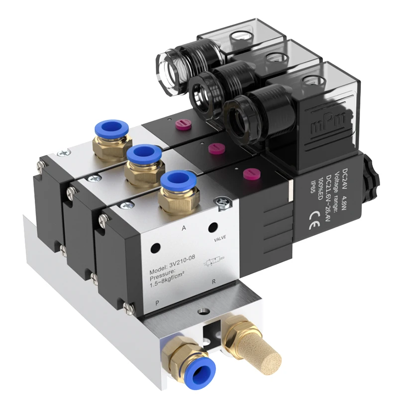 

12/24V DC 110/220V AC Multi Option Pneumatic Solenoid Valve Block With Muffler Fitting Base Manifold 3V210-08 2/3/4 Way