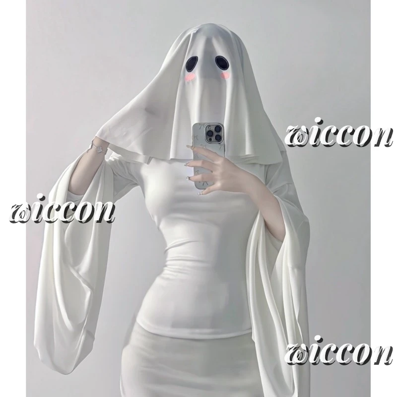 Sexy Cute Female Ghost Cosplay Costume Halloween Scare Face Cape Scream Costume Adult Fancy Dress Halloween Cosplay Costume