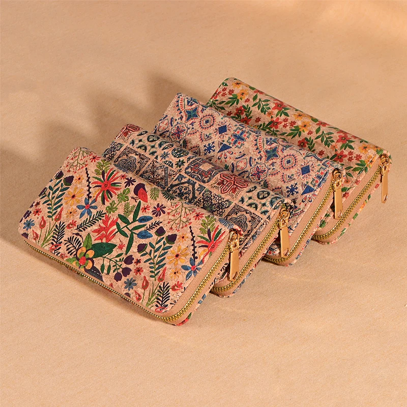 

Комплект из 3 женских кошельков из пробковой кожи с цветочным и геометрическим узором, многофункциональный, длинный, для карт