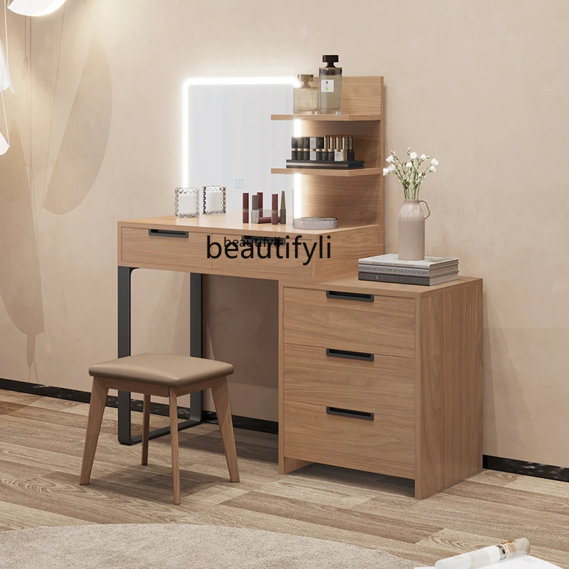 Dresser, bedroom with lamp, makeup table, makeup table, retractable storage cabinet integrated