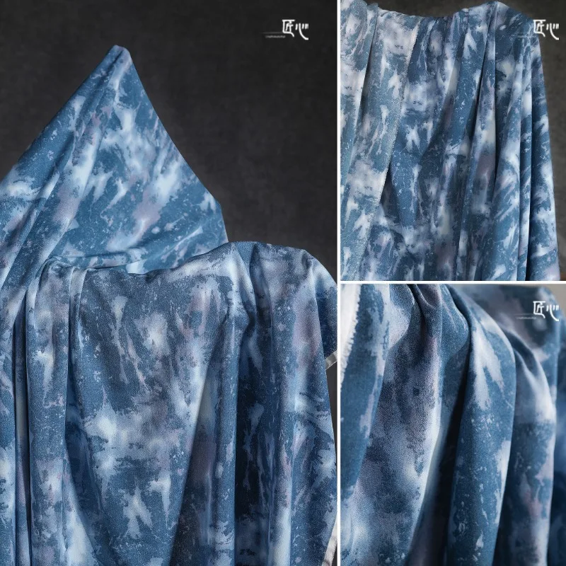 Retro Blue Marble Rock Print Texture Hanfu abito in tessuto antico tessuto di design importato