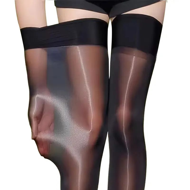 Sexy Women Wide Mouth High Stockings Oil Shiny Smooth Silky Touch Over‑the‑Knee Socks