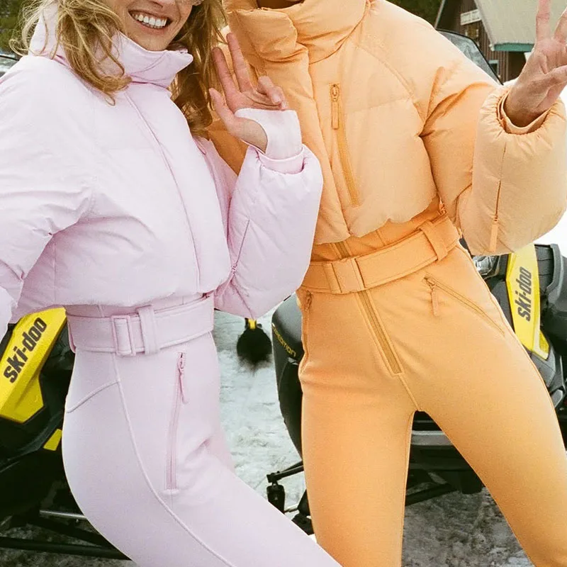 Luxury Ski Wear One Piece Jumpsuits Waterproof Windproof Overall Women Snow Suit Without Belt Insulated Women Ski Jumpsuits