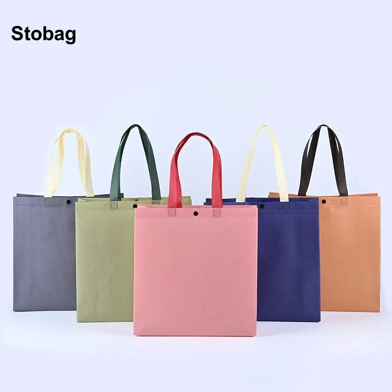 

StoBag 10pcs Non-woven Tote Bags Shopping Shoulder Fabric Eco Woman Storage Reusable Portable Pouches Custom Logo(Extra Fee)