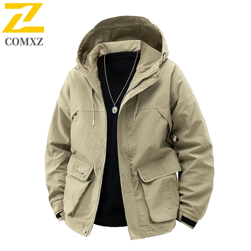 Men's Casual Jacket Spring and Autumn New Pure Colour Windproof Breathable Loose Hooded Jacket Outdoor Camping and Hiking Jacket