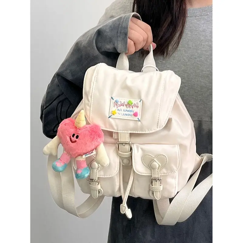 JIAERDI Sweet Nylon Black Backpack Women New Harajuku Aesthetic Heart Pocket Casual Schoolbag Student Cute Y2k Mochila Aesthetic