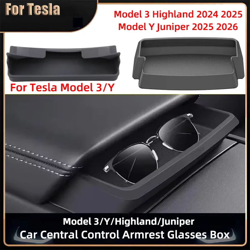 

Model Y Juniper Central Armrest Storage Box Car Glasses Phone Storage Case Multifunction for Tesla Model 3 Highland Accessories