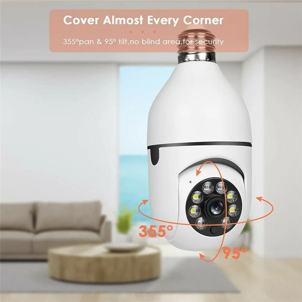 360° Light Bulb Camera Wi-Fi IR Night Smart Home Wireless Security1080P IP E27