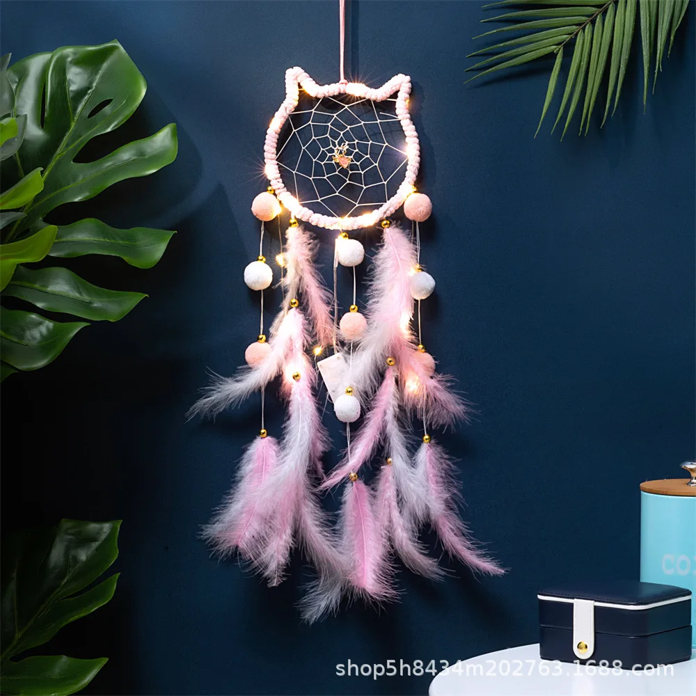 

Colored feathers Hand-woven Outdoor Garden Wind Chimes Pink Feather Bedroom Hanging Ornaments Wall Decor Christmas Gifts