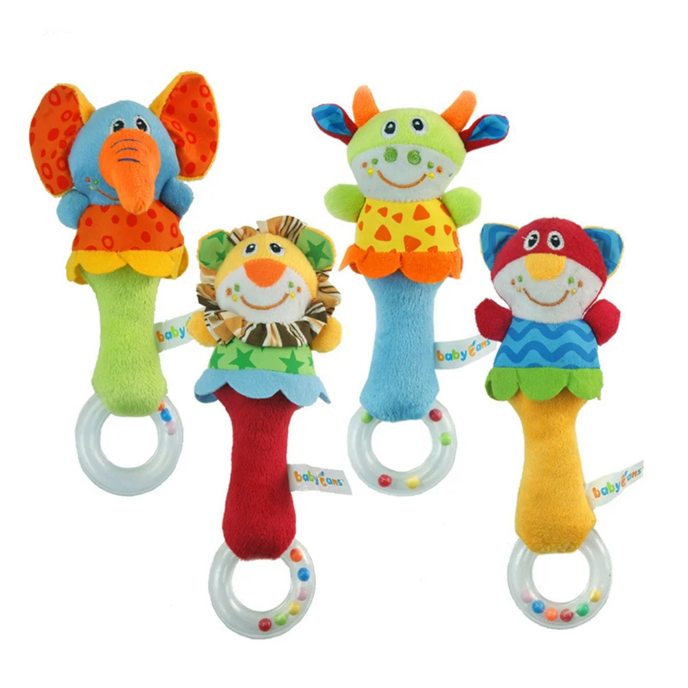 4PCS Cartoon Stuffed Animal Baby Plush Hand Rattle Toys (Lion + Elephant + Calf) cartoon hand rattle