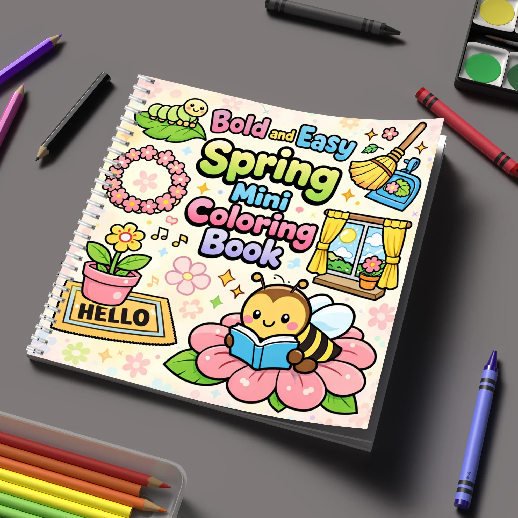 Coloring Book Mini Easy Spring for Adults, Relaxing Colouring Book, Stress Relief, Birthday Gift & Back to School Art Supplies