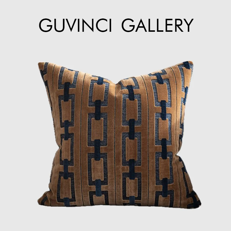 

GUVINCI H Style Inspired Modern Glam Throw Pillow Cover Luxurious Soft Cut Velvet Geometric Chains Pattern Cushion Case 45x45cm