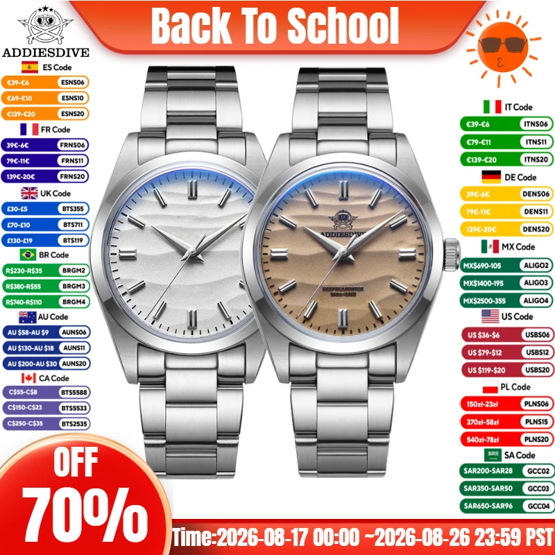 ADDIESDIVE 36mm 2024 Neue Herren-Businessuhr 100m Taucheruhr mit Bubble-Spiegelglas 316L Edelstahl Quarzuhren