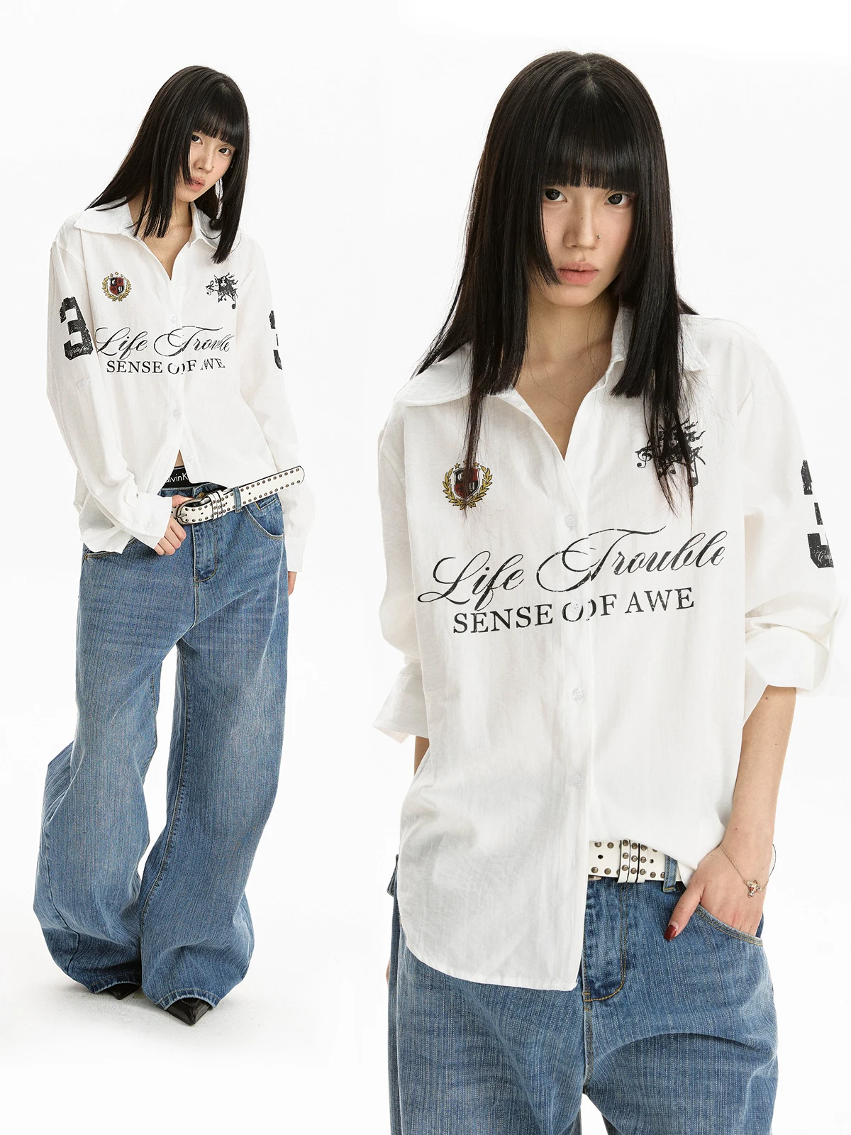 

Женская рубашка Aket American High Street с принтом, белым воротником, длинным рукавом, свободного кроя, из дышащего хлопка, для пар