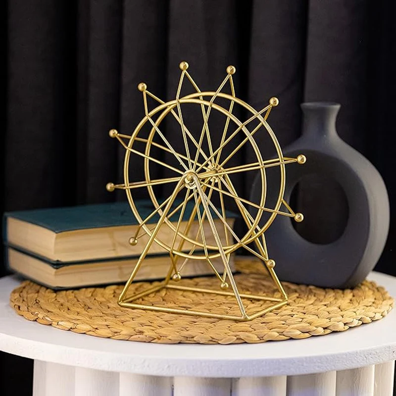 Iron Rotatable Ferris-Wheel Bookshelf Decor, Shelf House Living Room Decor- Fireplace Or Desk Decor, Gift For Friend