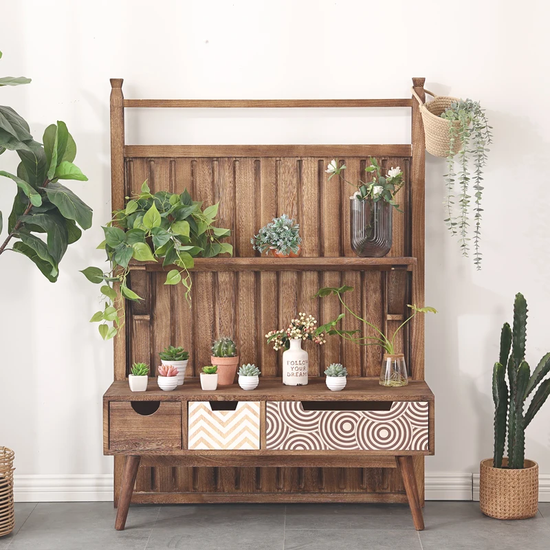 

Flower rack Balcony retro solid wood multi-layer rack Outdoor courtyard floor-to-ceiling succulent plant display rack