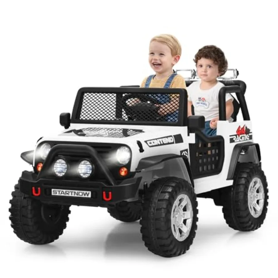 

2-Seater Ride on Truck 12V Battery Powered Electric Vehicle w/Remote Control 2 Speeds Spring Suspension LED Light Horn Music/ M