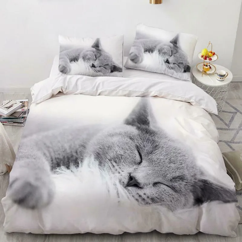 

Cat Duvet Cover Set Queen Size Cute Pet Cats Printed Duvet Cover For Children Boy Girls 3D Cartoon Animal Polyester Quilt Cover