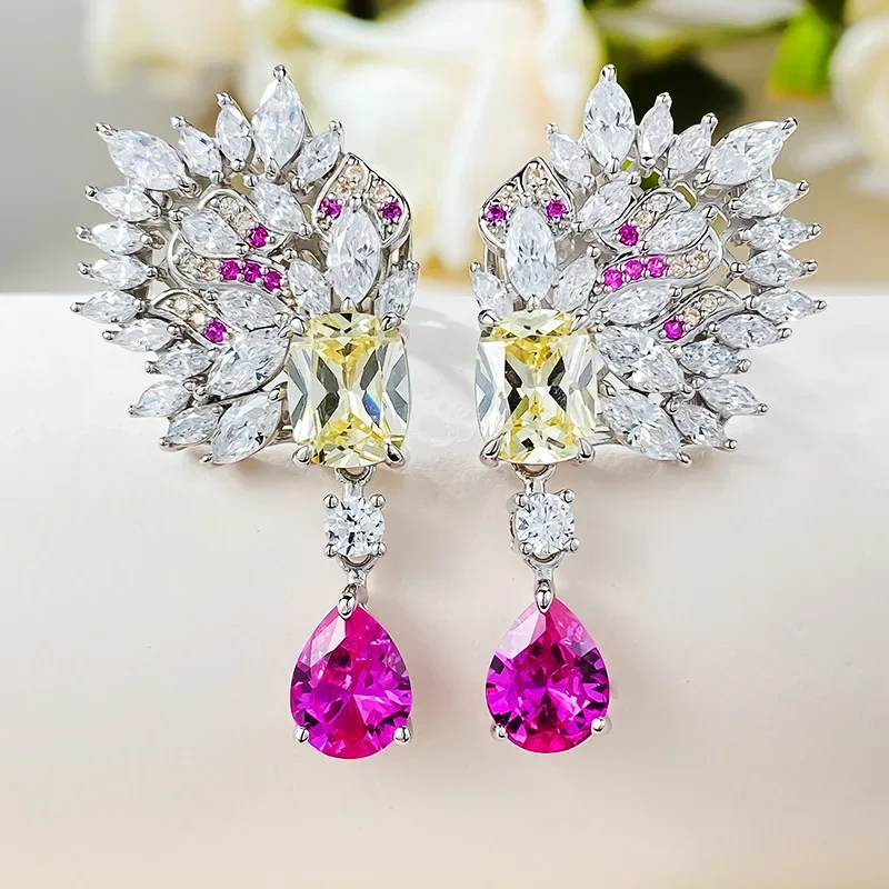 2023 New S925 Silver Flower Brocade Cluster Pear shaped Earrings for Female Minority Design Long Earrings Fashion Style