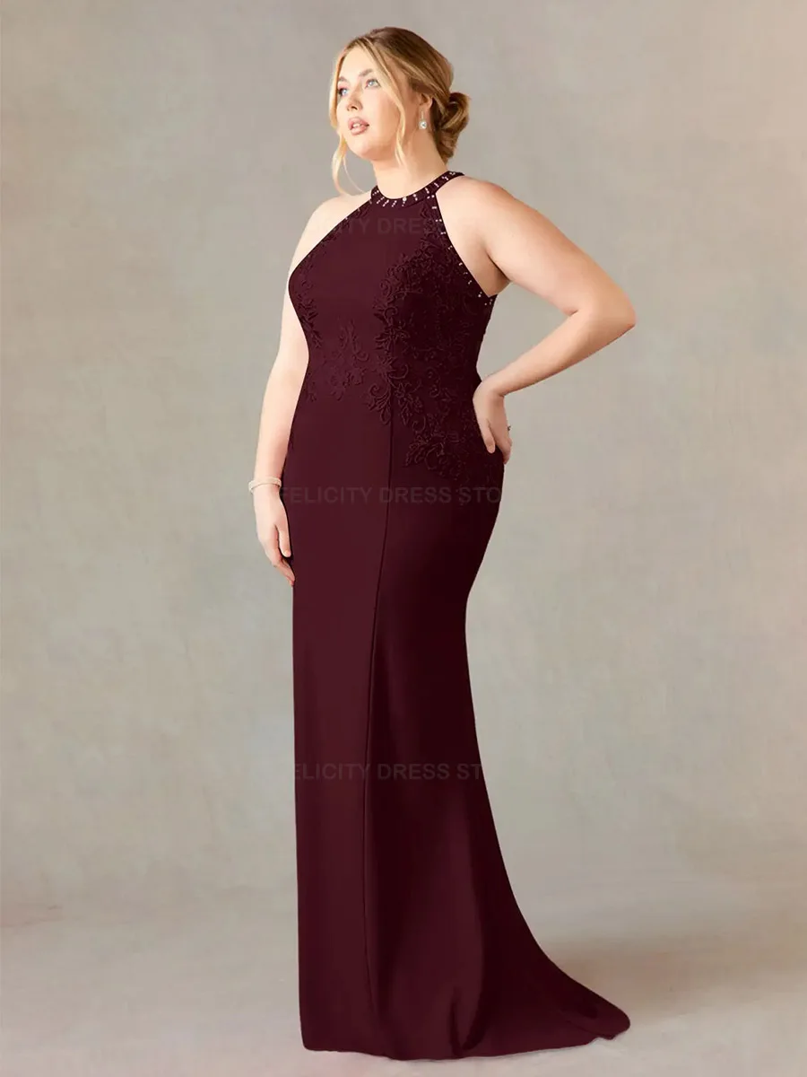 Andar de comprimento Lace Lantejoulas vestido de casamento convidado, simples mãe dos vestidos de noiva, vestido Halter sereia, plus size, 2023