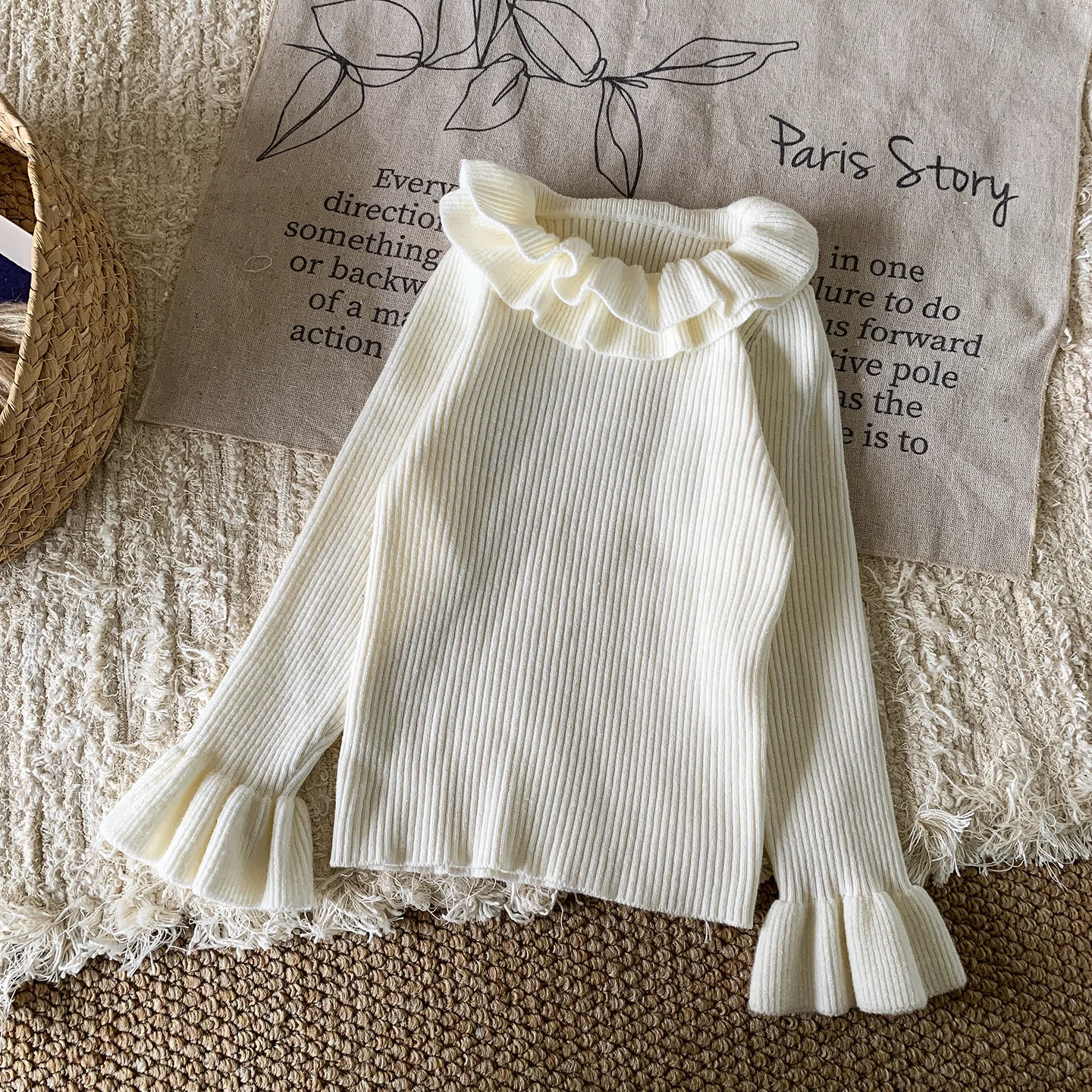 محبوك سترة قاعدة طبقة بيتر بان طوق الفتيات الأطفال شتاء جديد حلو لطيف عصري مريح لينة جميع مطابقة