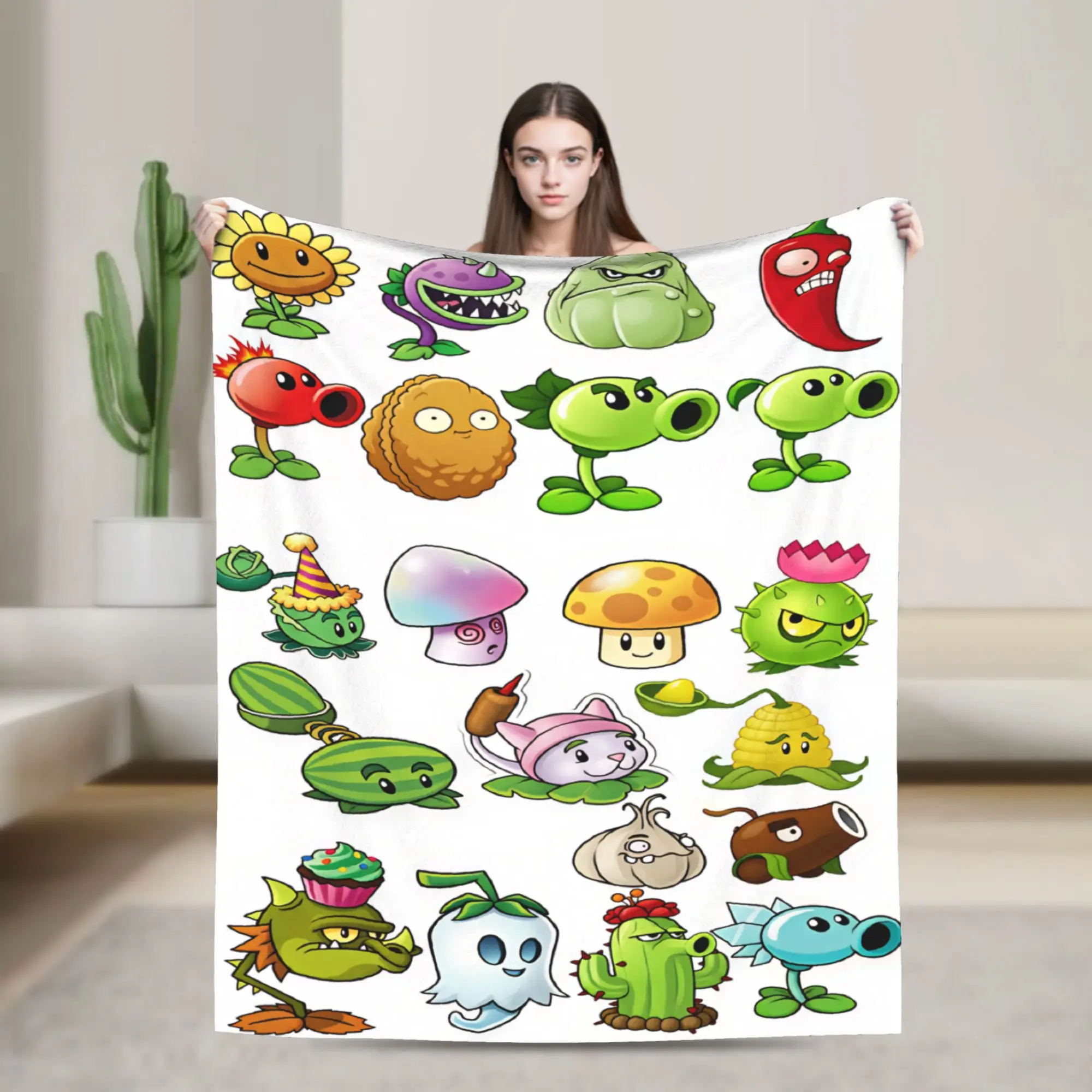 Plants Vs Zombies Full Plant Character Throw Blanket Soft Casual Blanket  For Sofa Home Plane Travel Flannel Bedspread Bed Cover
