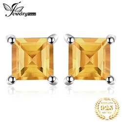 JewelryPalace Square Natural Yellow Citrine 925 Sterling Silver Stud Earrings for Women Fashion Princess  Gemstone Earrings