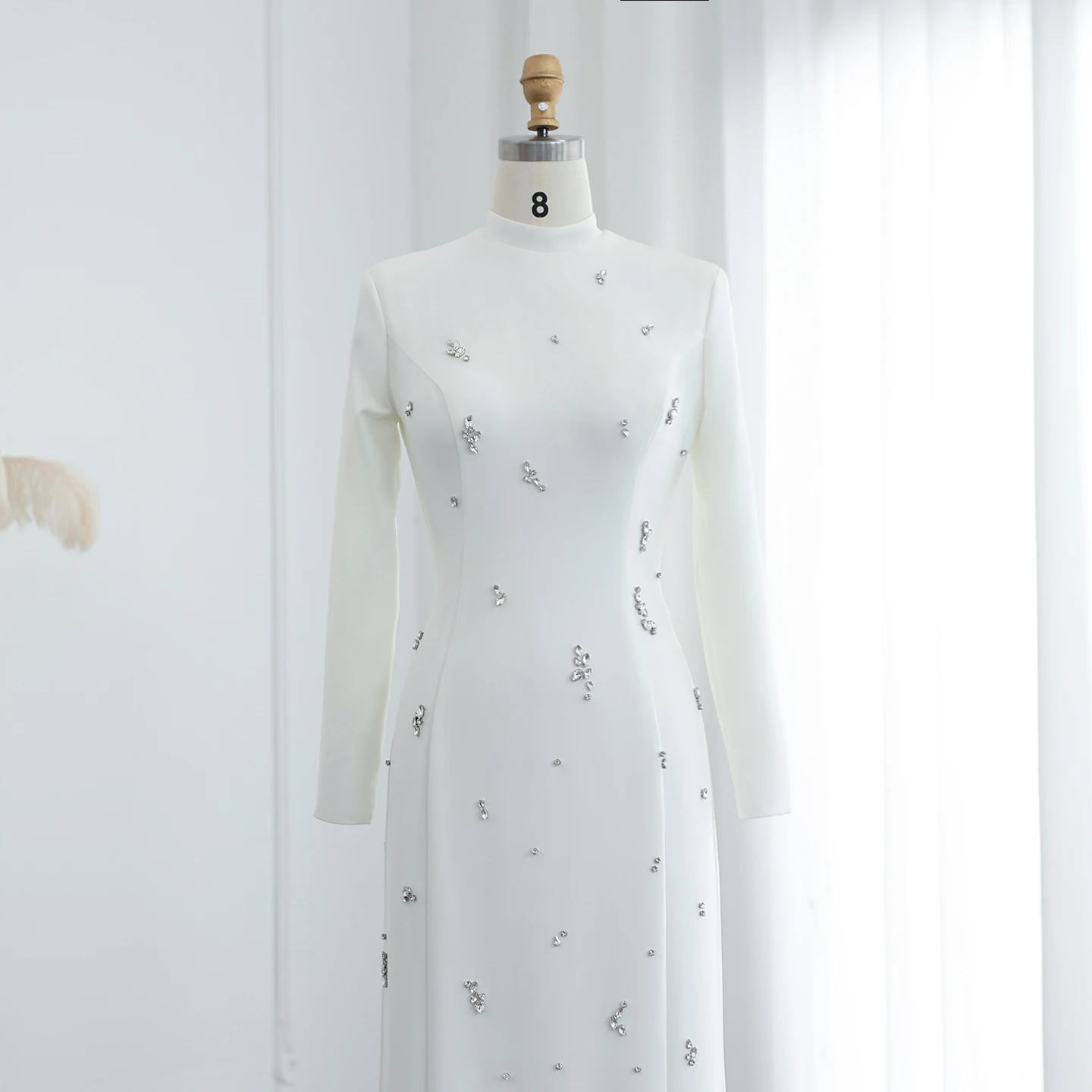 Sharon Said Luxus Kristall Weiß Muslimischen Abendkleider High Neck Long Sleeves Arabisch Frauen Hochzeit Party Kleider SS258 Angepasst