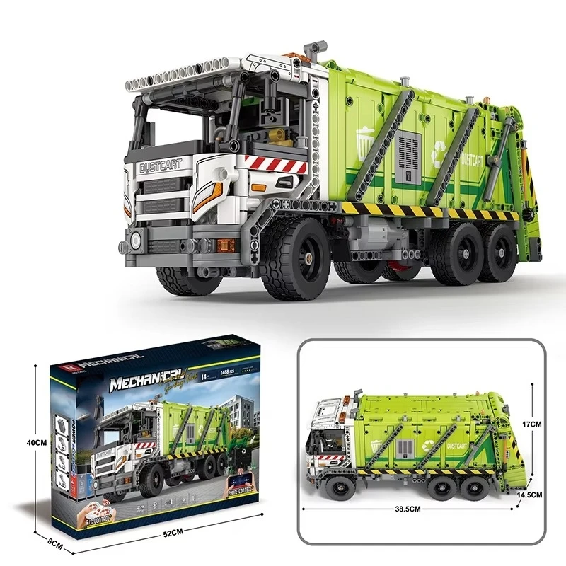 Power Engineering Compactor Garbage Truck Building Blocks - Remote-Controlled Construction Toy, Educational LEGO-Style Model for