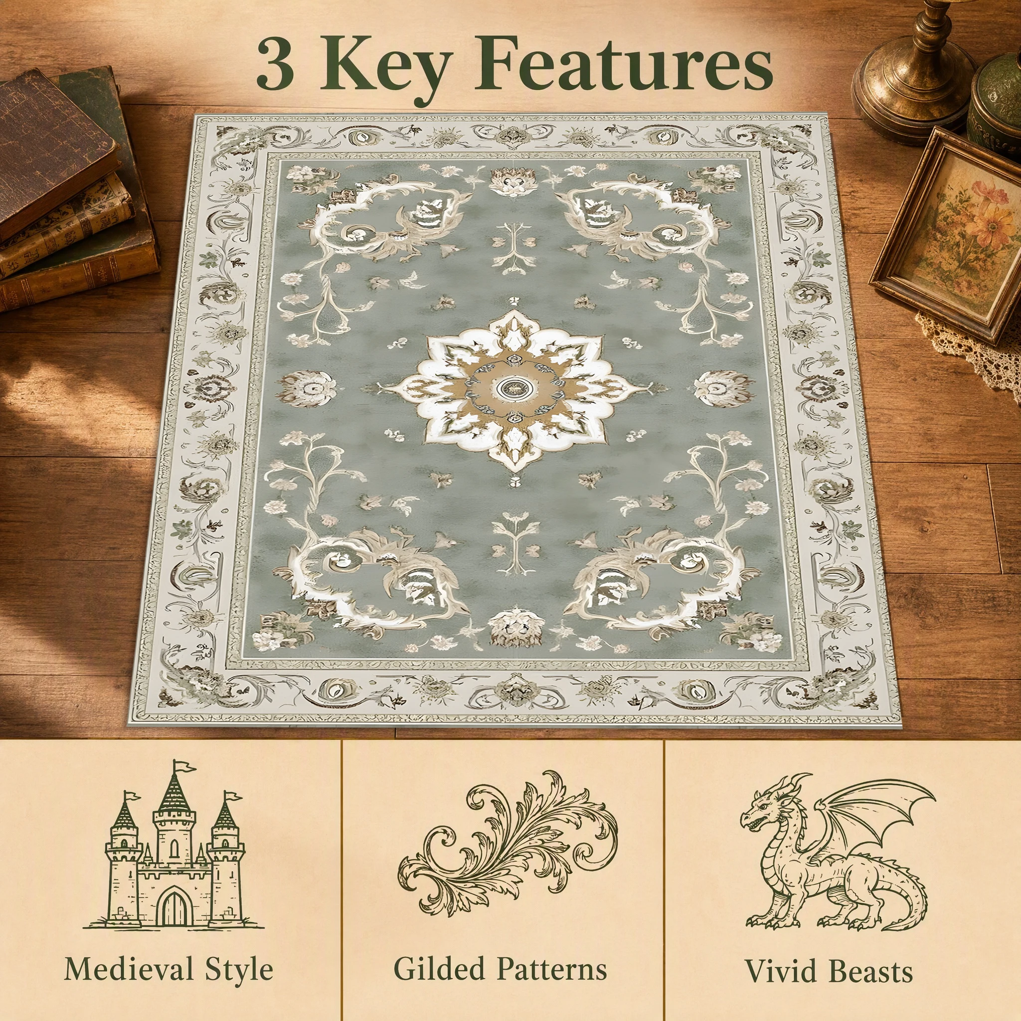 European Retro Central Floral Velvet Area Rug, Light Luxury for Living Room Bedroom, Christmas Autumn Winter