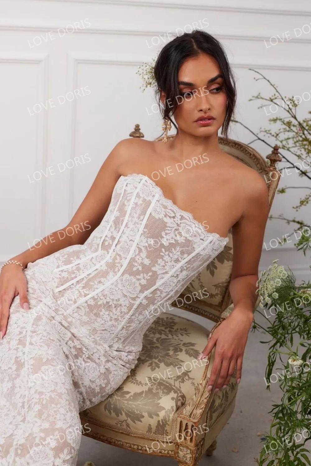 LOVE DORIS 2026 Bridesmaid Dress White Lace Wedding Party Woman Guest Dress Square Neck Ankle Length Criss-Cross Customized