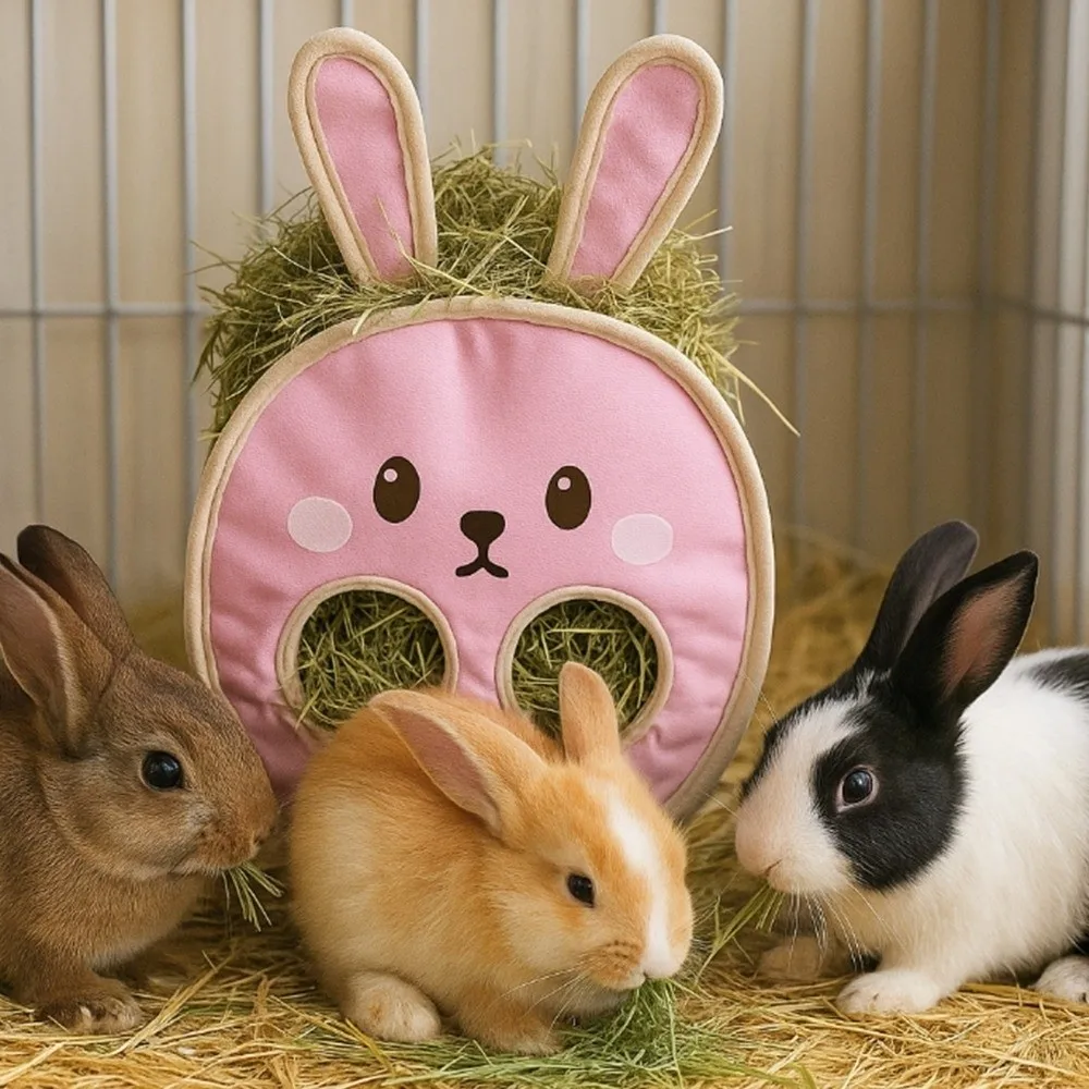 

Cute Suspended Type Rabbit Hay Bag Bunny Shaped Chew-Proof Hay Feeder Cartoon Hamster Feeding Bag Bunny Feeding