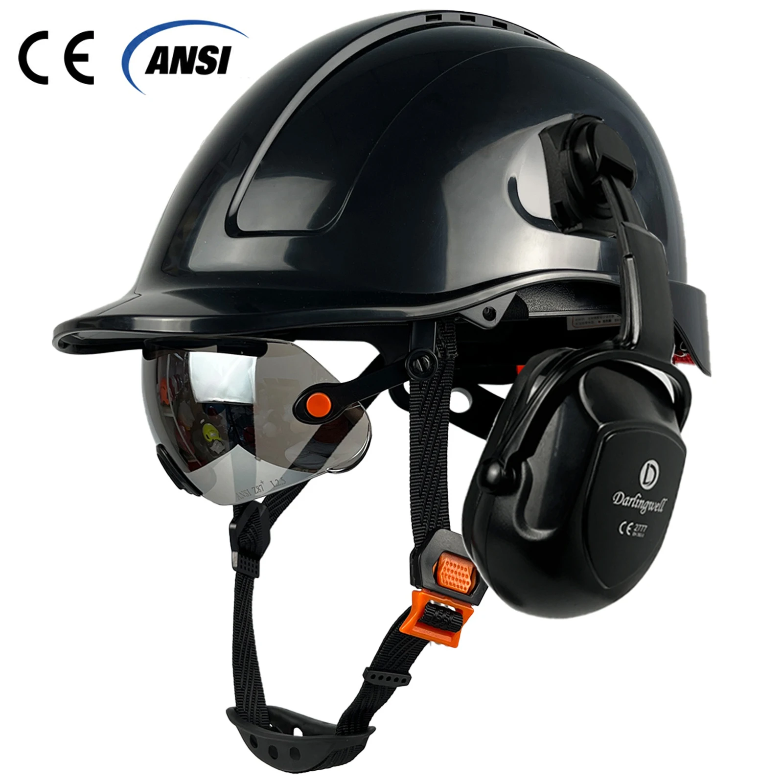 CE Safety Helmet With Visor Earmuffs Breathable ABS Industrial Head Protection Lightweight Construction Hard Hat ANSI Work Cap