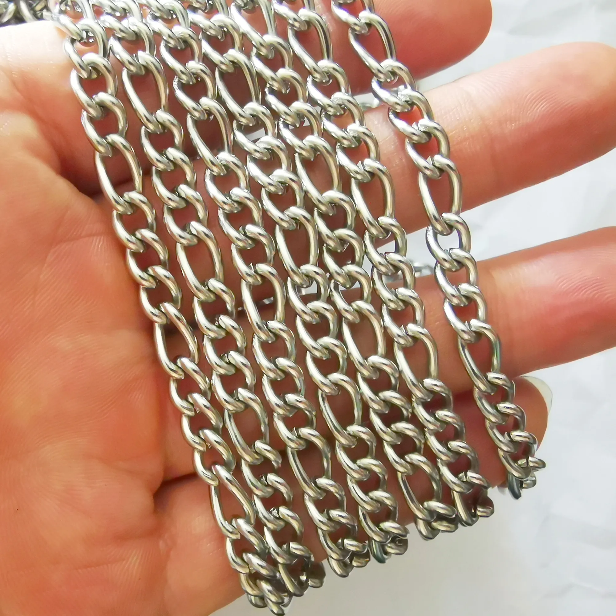 

3M/8meter Lot In Bulk 5.8mm Smooth Figaro NK Chain Stainless Steel Jewelry Findings Chains Marking DIY Handmade Jewelry Silver