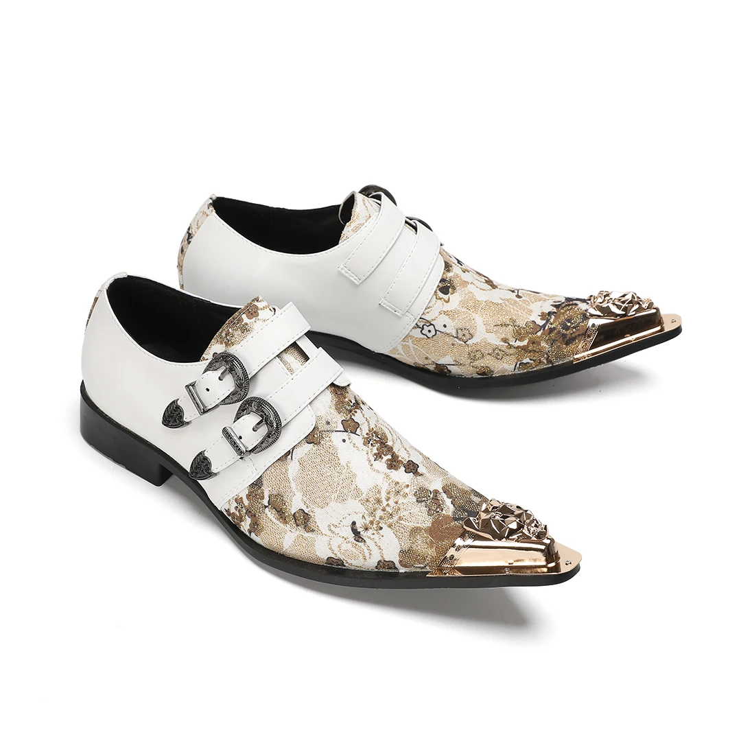 

Luxury Design Handmade Men Business Shoes Fashion Goldren Metal Toe Buckle Genuine Leather Wedding Party Dress Shoes