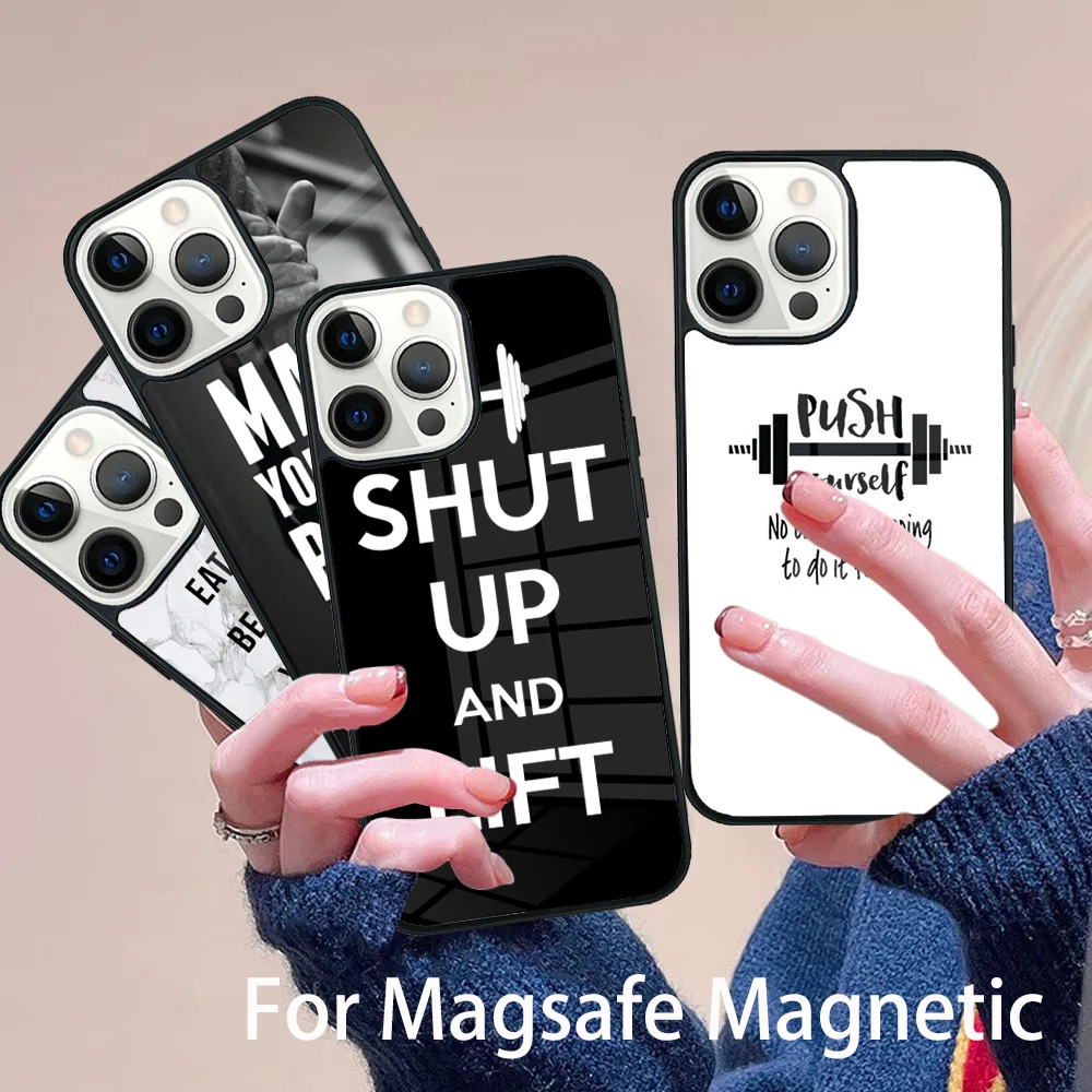 

Motivational Gym Fitness Phone Case Magesafe Magnetic Wireless Charge Cover For IPhone 16 11 12 13 14 15 Pro Max Plus Mini