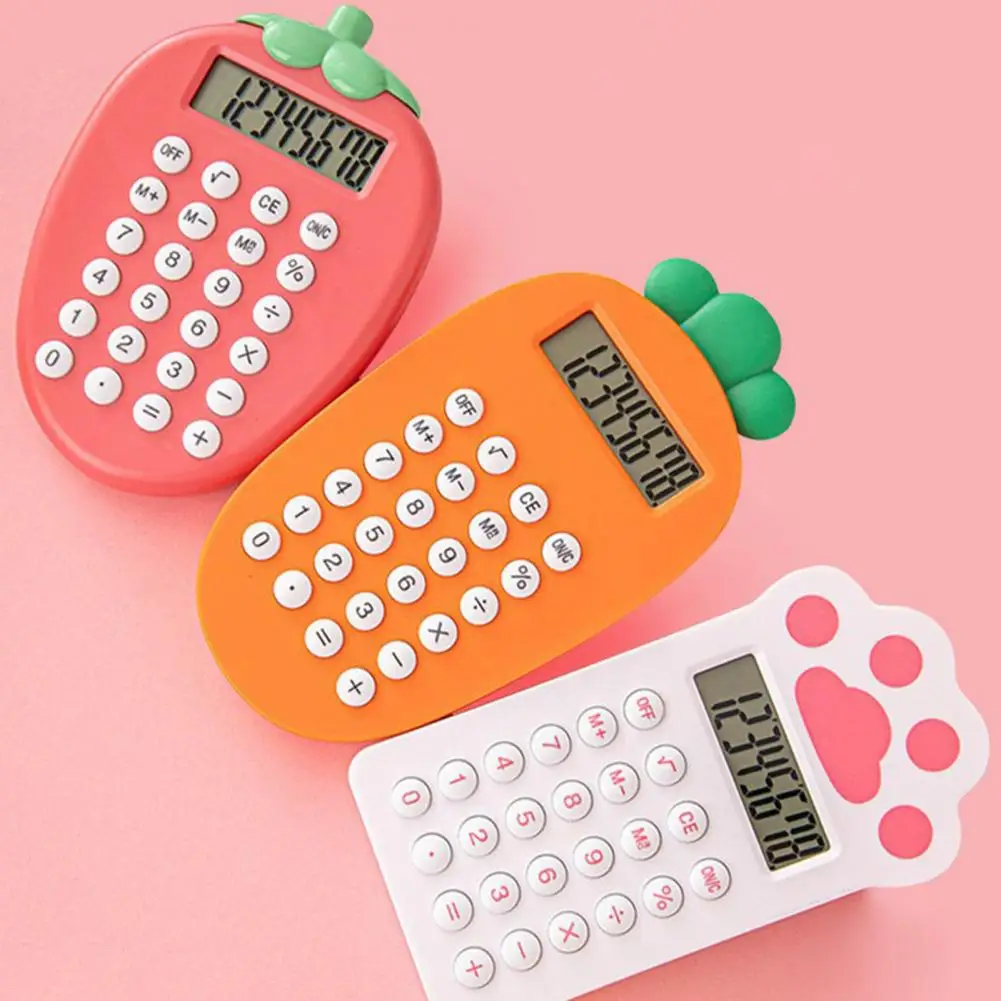 Handheld Calculator Compact Cartoon Carrot Strawberry Cat Paw Shape Mini Calculator for School Office Cute Kids Size Electronic