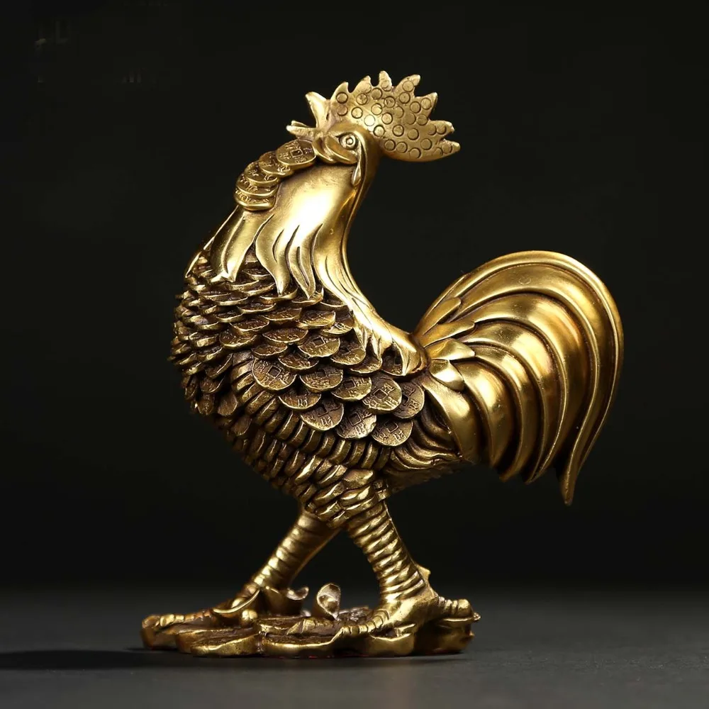 24 CM HOME business company efficacious Mascot Talisman Money Drawing GOLD Fortune Cock Rooster copper FENG SHUI statue