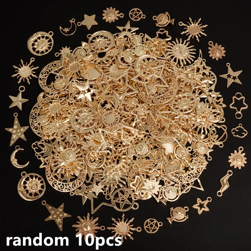 Licht Goud Kleur Willekeurige Mix 10/20/30/50 Stuks Zon Maan Ster Bedels Voor Sieraden Maken Materialen om Armbanden Handgemaakte Hanger