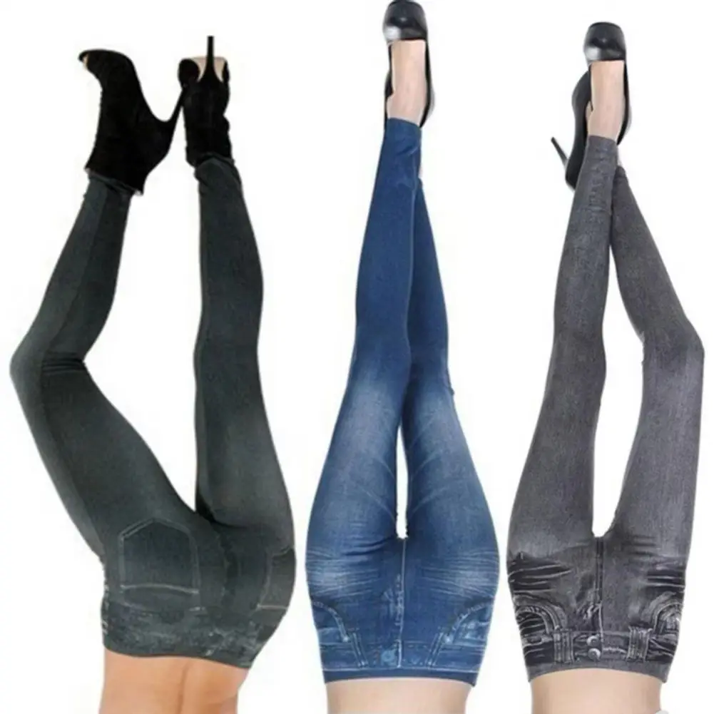 

2025 Women Yoga Pants High Waist Slim Fit Butt Lifting Leggings Imitation Jeans Seamless Trousers Skinny Fit Leggings