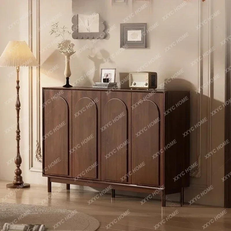 Medieval Style Solid Wood Shoe Cabinet for Home Entrance, Large Capacity Storage