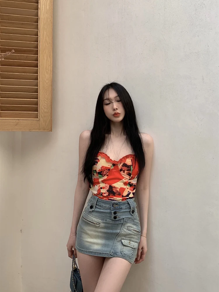 Pockets Retro Jeans Skirts y2k Distressed High Waisted 90s Aesthetic Streetwear Mini Skirts Korean Women Prepply Bottom