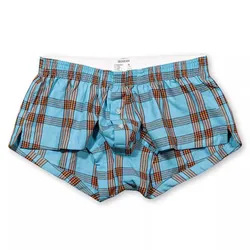 Boxer de algodão respirável masculino, cuecas soltas, cintura baixa, calças caseiras xadrez sexy, moda camarada