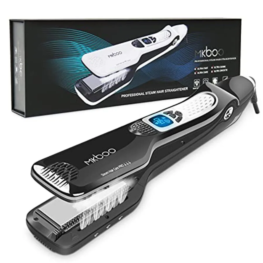

MKBOO Hair Straightener with Steam Salon Professional Na Titanium Ceramic Steam Flat Iron with Removable Comb+Digital LCD+5 Lev